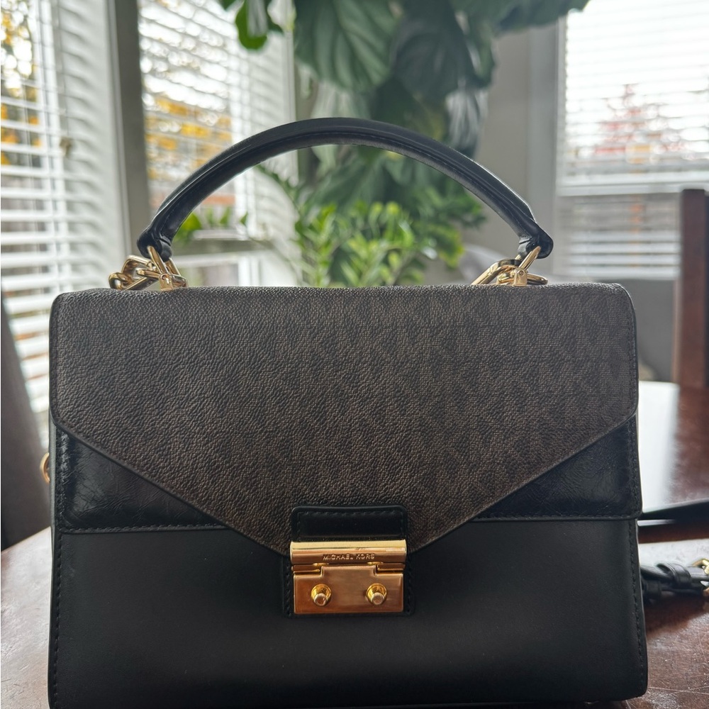 Michael Kors Sloan Leather Signature Logo
Medium Satchel Bag, Brown & Black